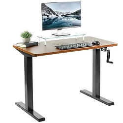 Height adjustable desk with crank handle