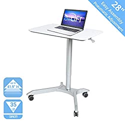 White mobile desk with laptop