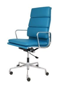 Blue adjustable office chair with solver frame