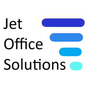 Jet Office Solutions logo featuring 4 stripes of varying shades of blue