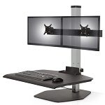 Blaock and silver post and base riser with dual monitor mount