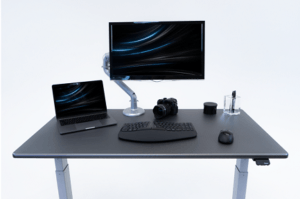 Slimline Lander Lite Compact desk with keyboard, monitor and laptop