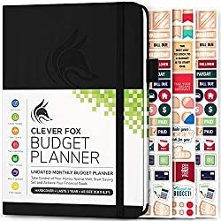 Organizer with black cover shown with budgeting inserts against a white background