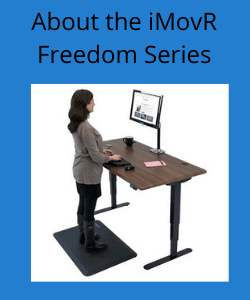 Woman working at the iMovR Freedom desk standing on an anti fatigue mat