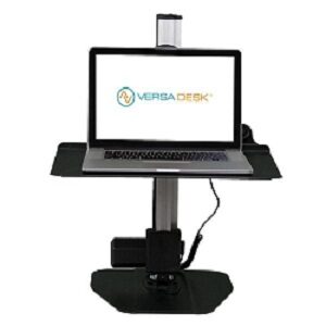 Black VersaDesk post and base riser with laptop