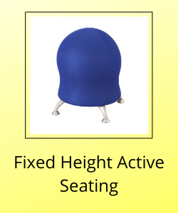 Blue Safco Zenergy Ball Chair with text underneath reading "Fixed Height Active Seating"