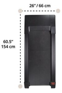 Width and length measurements of the TR800 DT3 treadmill base unit