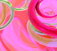 Pink, white and green swirls form abstract art