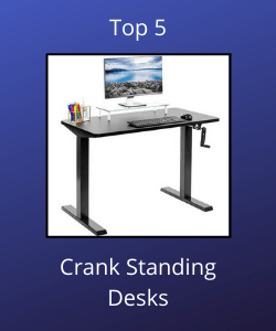 black crank adjusting standing desk with monitor, keyboard and mouse