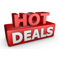Red lettering above white lettering reading "Hot Deals"