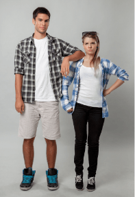 Man and woman standing next to each other emphasizing height differences