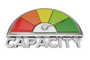 Scale going from red to green with lettering"capacity" underneath