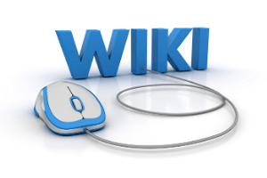 Blue Wiki lettering with a mouse attached