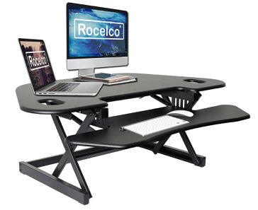 Rocelco dual monitor riser with laptop, keyboard and mouse