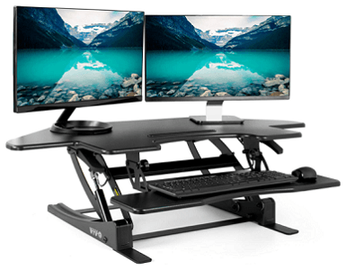 VIVO dual monitor riser with keyboard and mouse
