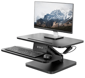 Dual tier, single monitor workstation by VIVO with black frame and worktops