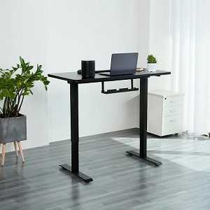WOKA electric standing desk with black frame and top